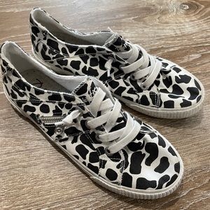 Womens blowfish cow print sneakers, worn once, size 8.5